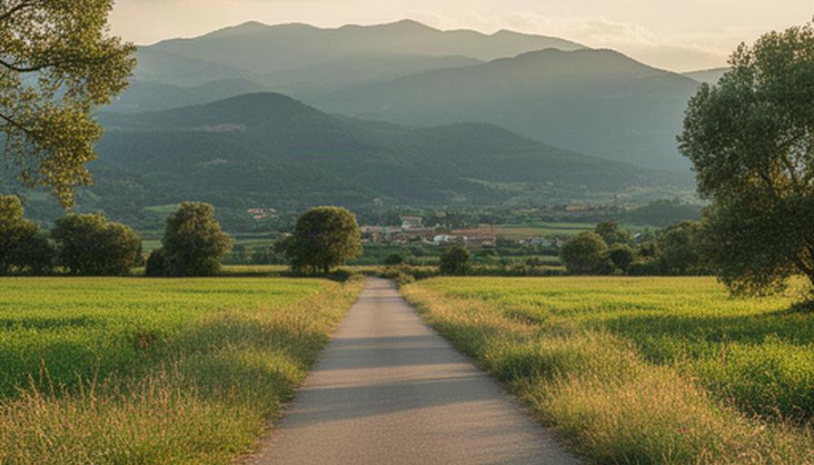 Camino Via Verda entre campos y montañas de Girona cerca del taller