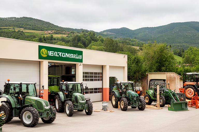 Instalaciones de Hugo's Tractores en Via Verda Olot - Girona con maquinaria en exposición