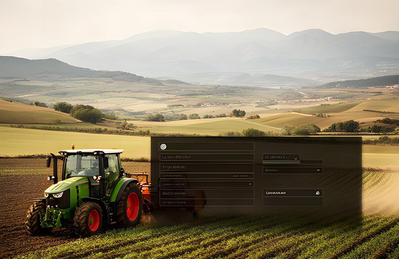 Tractor verde trabajando junto a un campo de cultivo en La Vall d'en Bas
