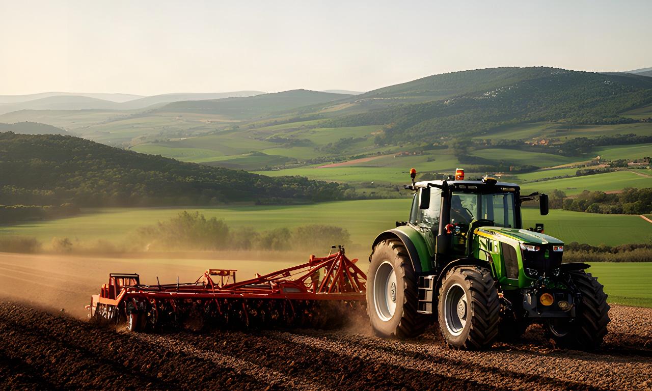Tractor T-700 trabajando en un campo agrícola de la Vall d'en Bas con apero de labranza